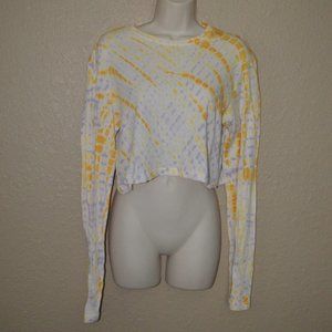 NWT $118 Sz XS SPRWMN Yellow Tie Dye Long Sleeve Cropped T-Shirt